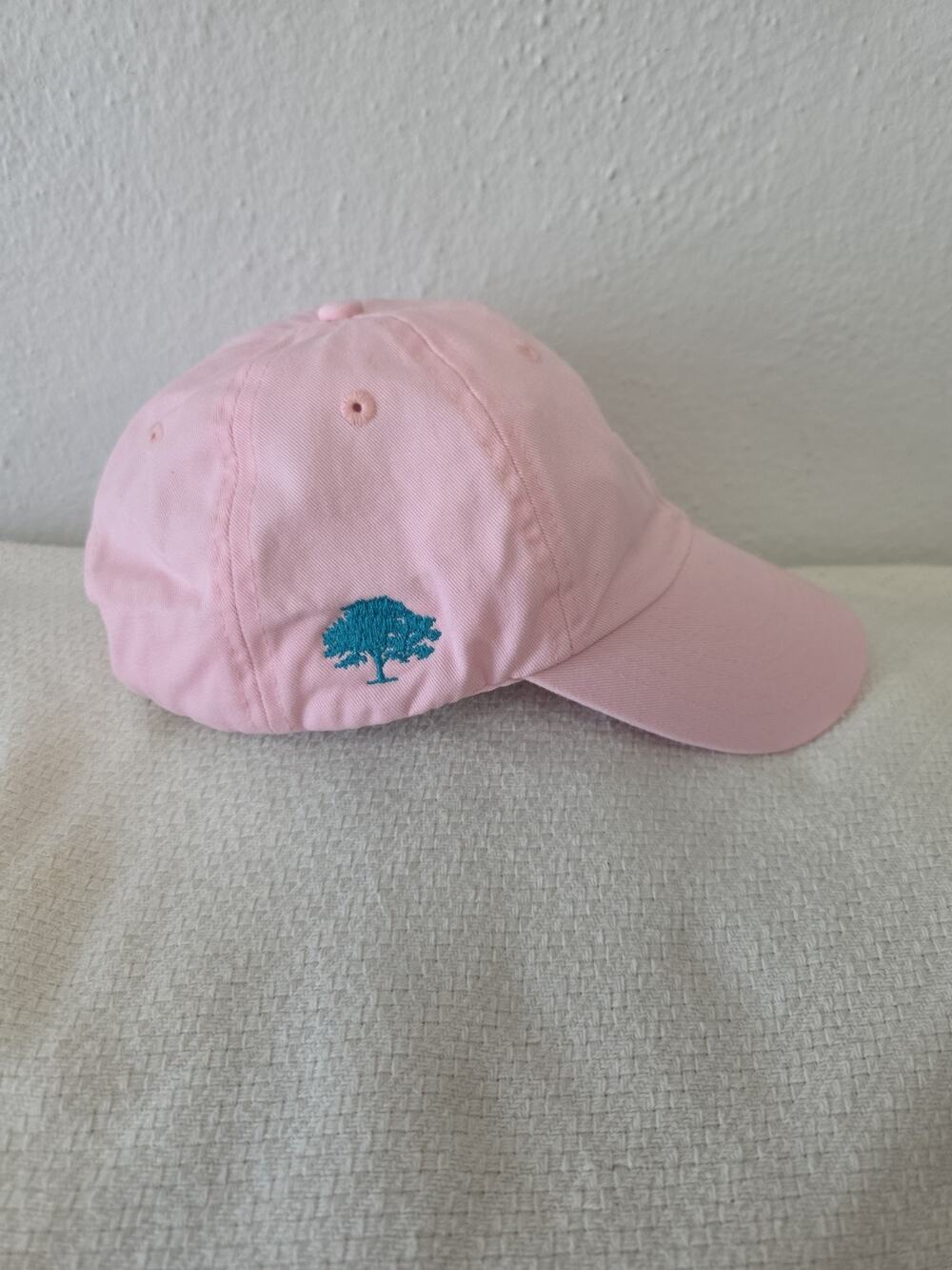 Light Pink Women's Baseball Cap Hat Embroidered Turquoise Tree Logo 100% Cotton